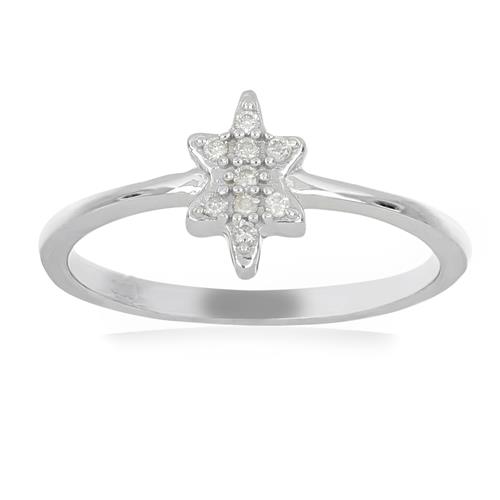 STERLING SILVER REAL WHITE DIAMOND DOUBLE CUT GEMSTONE STAR RING